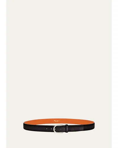 Santoni Men's Cintura Fibbia Suede Round-buckle Belt In Dark Grey