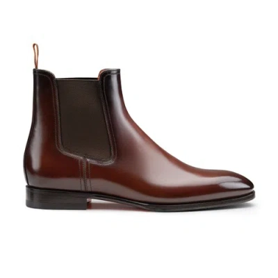 Santoni Men's Dark Brown Leather Chelsea Boot Quercia Brown