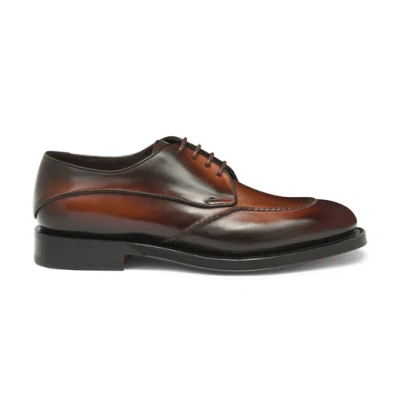 Santoni Men's Dark Brown Leather Derby Shoe In Dunkelbraun