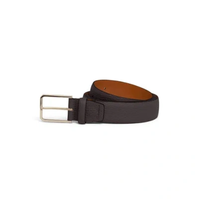 Santoni Men's Dark Brown Tumbled Leather Adjustable Belt Quercia Brown