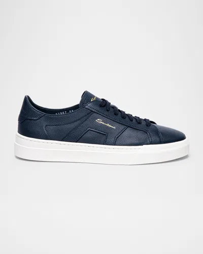 Santoni Men's Dbs Leather Low-top Sneakers In Blue