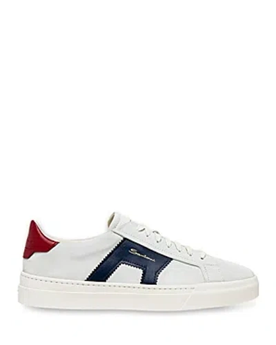 Santoni Men's Double Buckle Lace Up Sneakers In White Suede