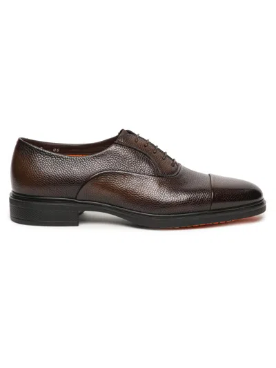 Santoni Men's Easy Cap-toe Leather Oxfords In Brown