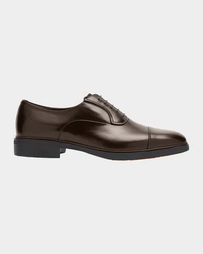 Santoni Men's Easy Leather Cap-toe Oxfords In Brown