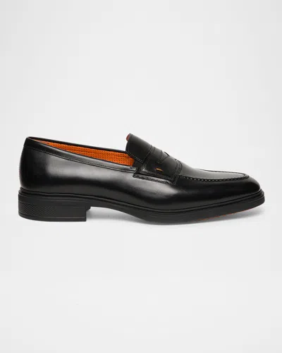 Santoni Polished Leather Cap Toe Lace-up Shoes In Black