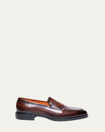 Santoni Men's Easy Leather Cap-toe Oxfords In Dark Brown
