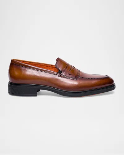 Santoni Men's Easy Leather Penny Loafers In Light Brown