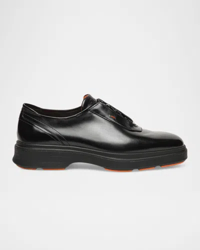 Santoni Men's Easy Leather Rubber-sole Derby Shoes In Animal Print