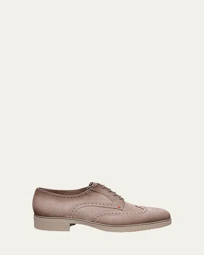Santoni Men's Easy Suede Brogue Wingtip Derby Shoes In Taupe