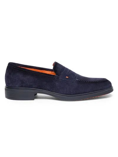 Santoni Easy Suede Penny Moccasins In Blue