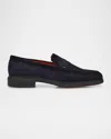 Santoni Men's Easy Suede Penny Loafers In Blue