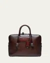 Santoni Men's Embossed Leather Computer Briefcase In Brown