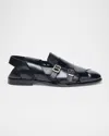 Santoni Men's Emerald Woven Leather Monk Strap Sandals In Black