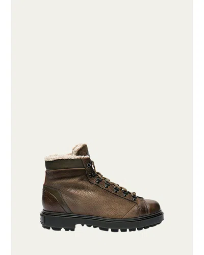 Santoni Men's Farah Shearling-lined Leather Ankle Boots In Multi