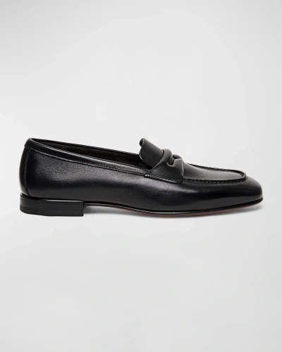 Santoni Men's Figaro Soft Leather Penny Loafers In Black