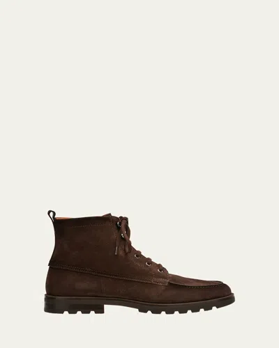 Santoni Men's Flair Suede Side-zip Lace-up Boots In Braun