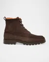 Santoni Men's Flair Suede Side-zip Lace-up Boots In Dark Brown