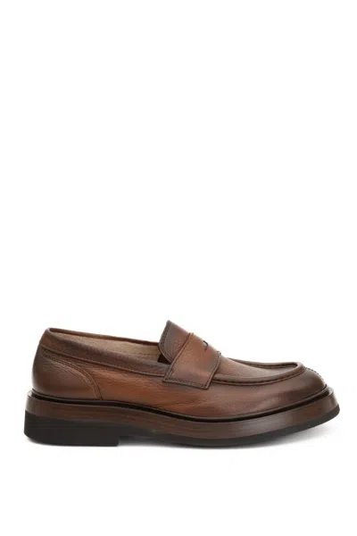 Santoni Deer Leather Moccasins In Brown