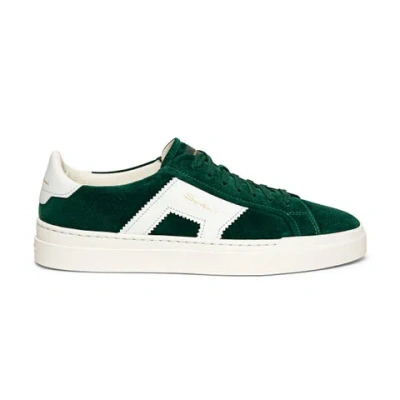 Santoni Men's Green And White Suede And Leather Double Buckle Trainer