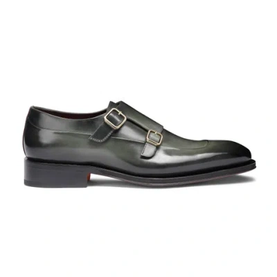 Santoni Men's Green Leather Double-buckle Shoe