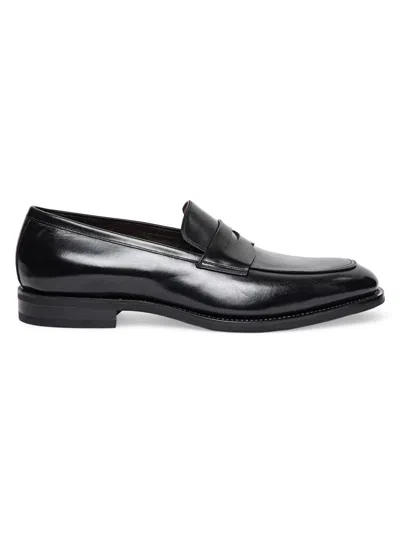 Santoni Men's Gregor Leather Penny Loafers In Black