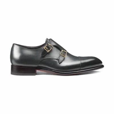 Santoni Men's Grey Leather Double-buckle Shoe Grey