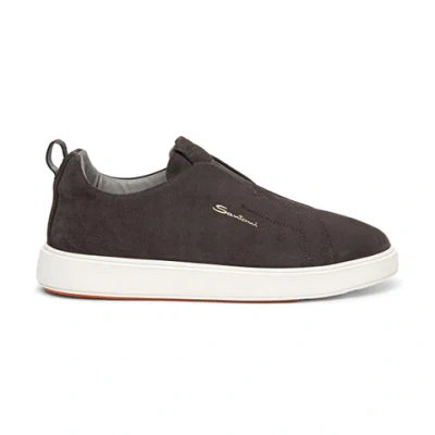 Santoni Men's Grey Suede Slip-on Sneaker Gray