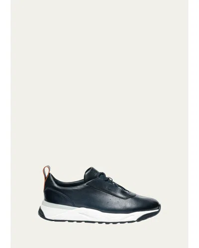 Santoni Men's Innova Velatura Leather Sneakers In Black