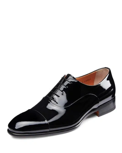 Santoni Men's Isaac Patent Leather Lace-up Shoes In Black