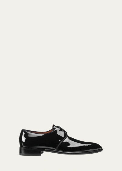 Santoni Men's Isogram Patent Leather Derby Shoes In Black
