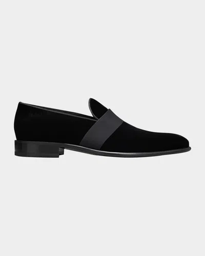Santoni Men's Isomer Grosgrain Velvet Formal Loafers In Black