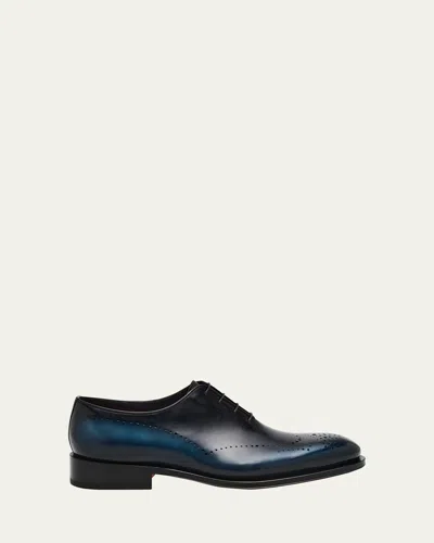 Santoni Men's Kaj Bicolor Brogue Leather Oxfords In Gray/blue