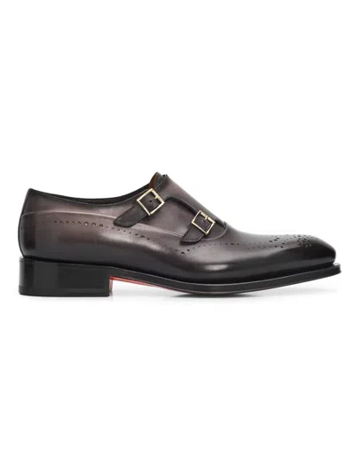 Santoni Men's Kaj Monk-strap Leather Brogues In Gray