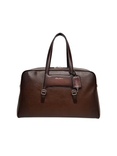 Santoni Men's Leather Duffel Bag In Dark Brown