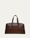 Santoni Men's Leather Weekender Duffel Bag In Brown