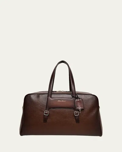 Santoni Men's Leather Weekender Duffel Bag In Brown