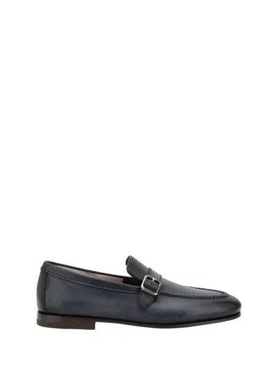Santoni Men Loafers With A Single Buckle In Blue
