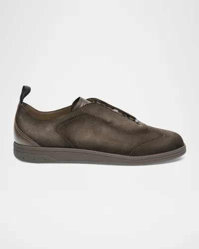 SANTONI MEN'S LUME SUEDE T-TOE SLIP-ON SNEAKERS