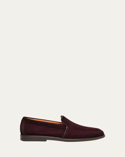 Santoni Men & Apos;s Malibu Suede Apron-toe Loafers In Burgundy