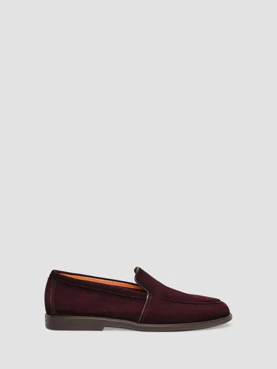 Santoni Man Loafers Burgundy Size 9.5 Leather In Black