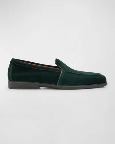 Santoni Men's Malibu Suede Slip-on Sport Loafers In Dark Green