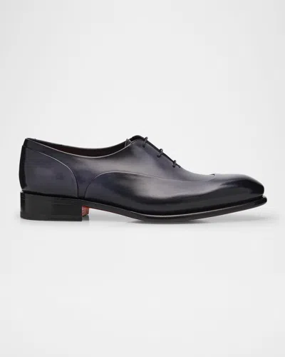 Santoni Men's Mirage Handburnished Leather Oxfords In Blue