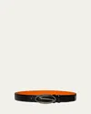 Santoni Men's Oval S-logo Cuttable Leather Belt In Black