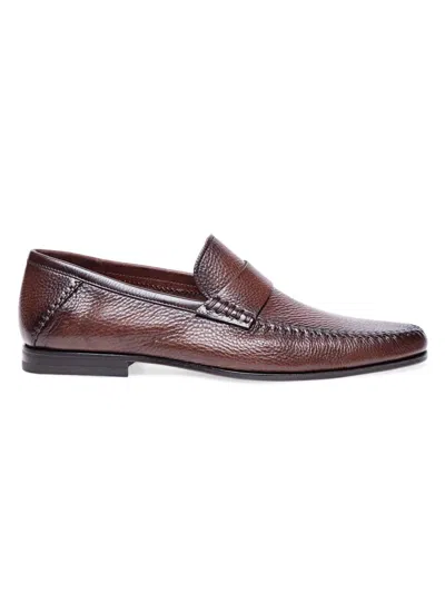 Santoni Felipe Pebbled Leather Penny Loafers In Brown