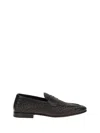 Santoni Woven Leather Loafers With Low Profile Design In Black