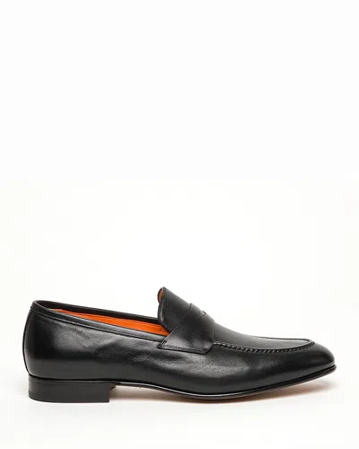 Santoni Handcrafted Leather Loafers Goodyear Construction In Gray