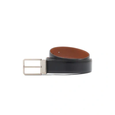 Santoni Men's Polished Black Leather Adjustable Belt