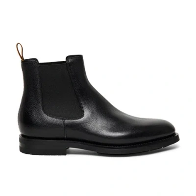 Santoni Men's Polished Black Leather Chelsea Boot