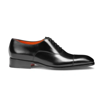 Santoni Men's Polished Black Leather Oxford Shoe