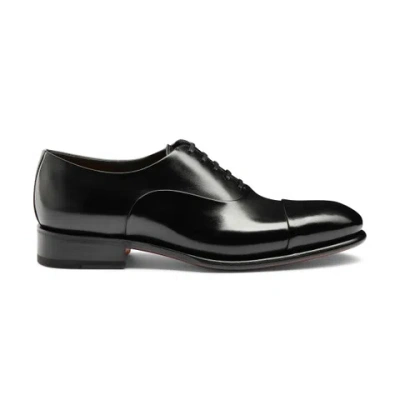 Santoni Men's Polished Black Leather Oxford Shoe